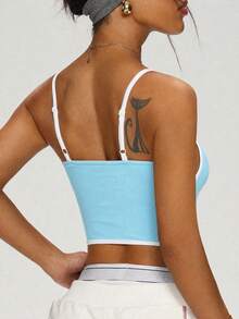 SHEIN Sports 無縫高彈性運動瑜珈拼接色背心上衣 - 青碧色 - 查看 2