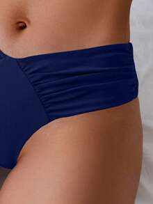 Oceva Women's Sexy V-Shaped Ruched Bikini Bottom - Navy Blue - View 5