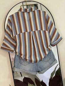 SHEIN Franclia Autumn Casual 2000s Beige Batwing Sleeve Shirt Vacation - Multicolor - View 2