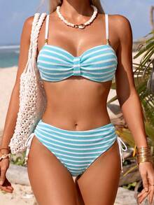 Set di costumi da bagno da donna Swim Lushoire in nuovo tessuto speciale con dettagli in perline metalliche - Blu - Visualizzare 8