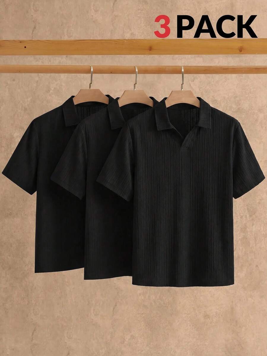 HIMLAND 3件/包 夏季男士極簡冰絲感短袖 Polo 衫 - 黑色 - 查看 1