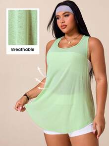SHEIN Rhythm Era Plus Size Women Solid Color Casual Versatile Daily Travel Sports T-Shirt - Mist Green - View 1