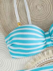 Set di costumi da bagno da donna Swim Lushoire in nuovo tessuto speciale con dettagli in perline metalliche - Blu - Visualizzare 2