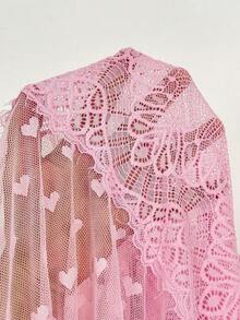 FairyFlirt Plus Size Lace Patchwork Nightgown 2pcs Set - Pink - View 8