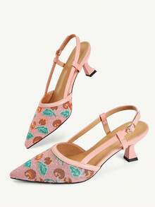 CUCCOO CHICEST 粉色櫻桃刺繡布面女款細高跟鞋，優雅新款，適合通勤、約會、下午茶、晚餐與日常穿著 - 粉色 - 查看 10