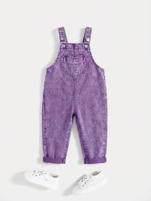 Cozy Pixies Baby Girls Fall Clothes Ruffle Trim Square Neck Bow Front Denim Overall Jumpsuit Without Tee - Purple - View 2