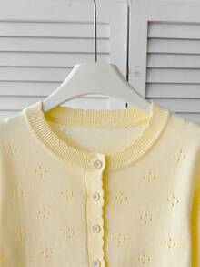 Tween Girl Soft Comfortable Kids Versatile Cream/Pale Yellow Long Sleeve Cardigan , Suitable For Spring/Autumn/Winter - Yellow - View 4