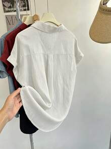 Resyla Top de manga corta raglán con cuello vuelto y ajuste entallado tejido - Blanco - Ver 2