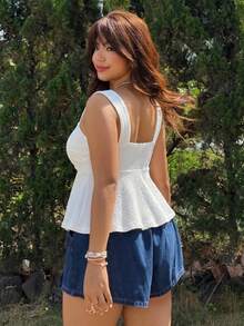 Muchica Plus Size Women's Summer Casual White Sleeveless Top - White - View 2