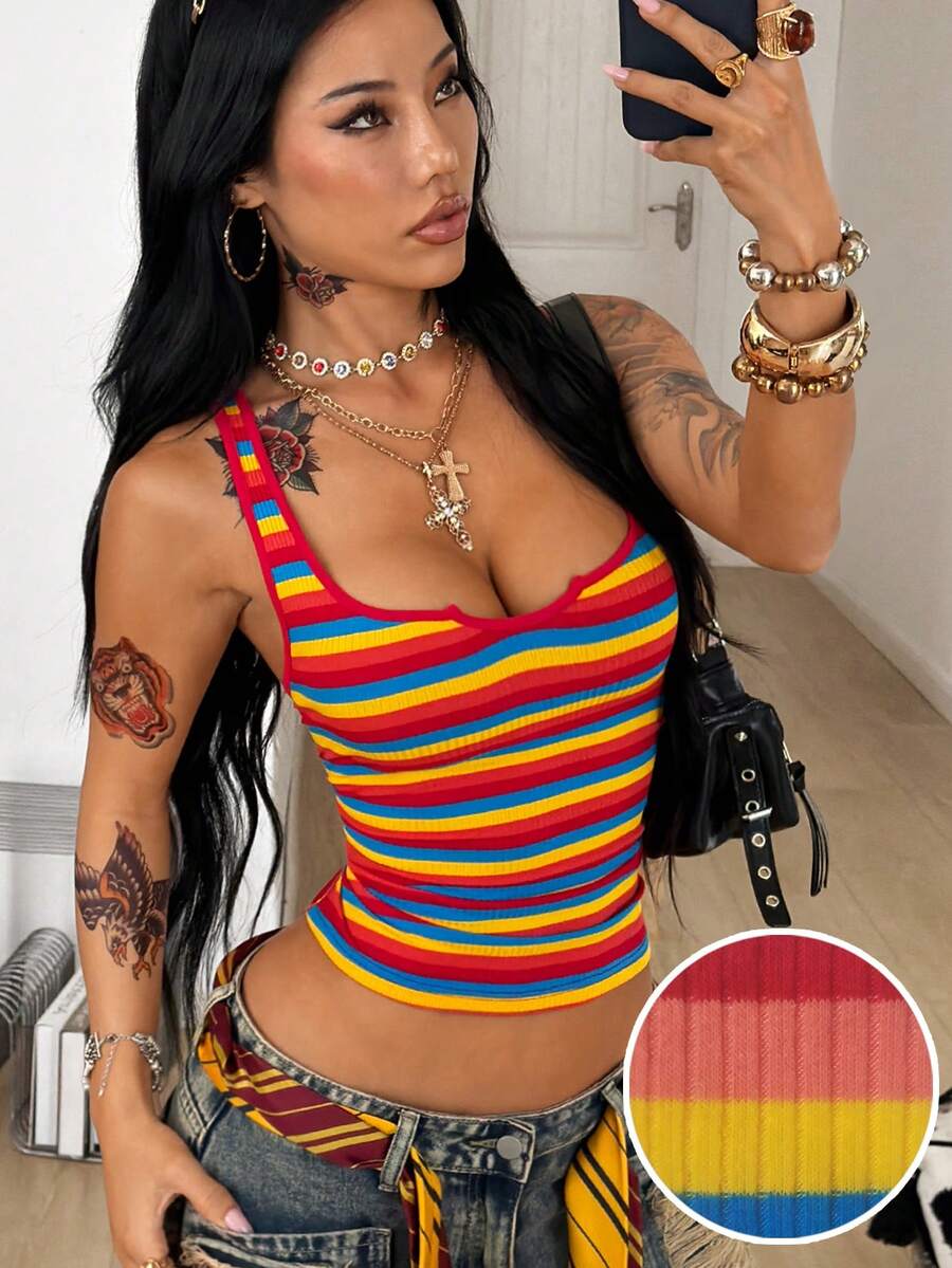 Coolane 女士彩色条纹修身休闲背心