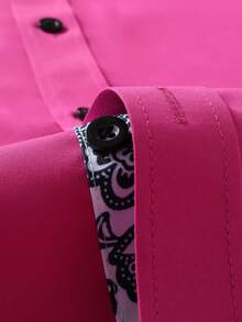 Manfinity Mode Camisa de manga larga con patrón floral de patchwork de un solo pecho (no posicionado), formal para hombre - Rosa Fucsia - Ver 6