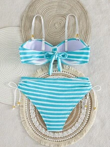 Set di costumi da bagno da donna Swim Lushoire in nuovo tessuto speciale con dettagli in perline metalliche - Blu - Visualizzare 6