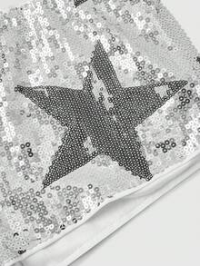 ROMWE Avant Women's Starry Sequin Decorated Ultra Low Waist Mini Shorts, Suitable For Music Festivals, Banquets, Concerts, Parties, Daily Wear And More Occasions - Silver - View 3