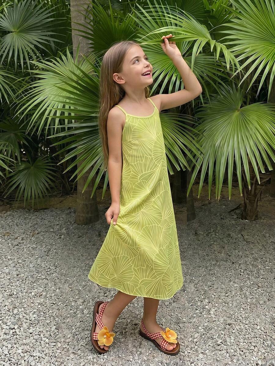 DAZY 少女夏季新款公主風可愛時尚優雅刺繡收腰高階蕾絲高腰細肩帶洋裝 - 綠色 - 查看 1