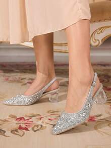 CUCCOO TILAWA Women's Crystal And Glass Rhinestone Pointed Silver High-Heeled Shoes, Suitable For Going Out, Banquets, Parties And Other Activities - flash silver - View 9