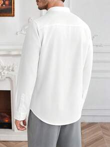 Core Aspect Men's Solid Color Placket Woven Tape Design Chest Print Casual Business Slim Fit Long Sleeve Shirt - White - View 2