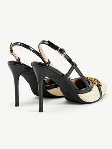 CUCCOO CHICEST Temperament Commuter Pointed Toe Shoes, Metal Buckle Color Matching Woven Closed Toe Sandals, Versatile Stiletto Women's Shoes - Black - View 12