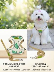 PETSIN All-Season Cute Fashion Pet Harness & Leash Set, Reflective Adjustable Cartoon Color Dog Harness, Outdoor Walking Lead Rope For Small Dogs - Beige - View 3