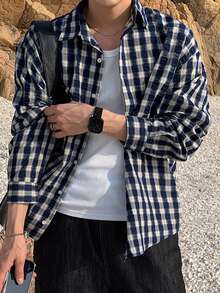 DAZY 春秋格紋多色寬鬆長袖男士襯衫 - 彩色 - 查看 4