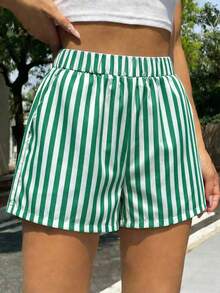 Sundraya Summer Women's Papaya Slogan Print T-Shirt And Striped Shorts Two Pieces Set - Green - View 6