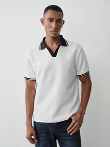 MENRIVO 男士撞色纹理 Polo 衫，适合外出、聚会和办公穿着 - 白色 - 查看 5