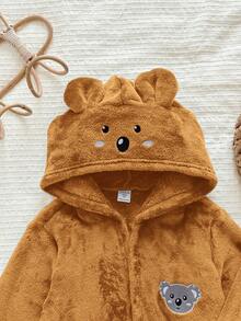 LMoss Kids Kids Young Boy Knit Solid Color Embroidered Hooded Casual Autumn Winter Cardigan Loungewear - Khaki - View 4