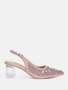 CUCCOO TILAWA Women's Crystal Heel Glass Rhinestone Pointed Toe Pink High Heel Pumps, Suitable For Outings, Banquets, Parties And Other Events - Dusty Pink - View 2