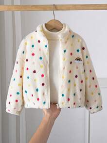 Emery Rose Kids Emery Rose Kids 女童波點圖案長袖前開拉鍊抓絨冬季外套 - 白色 - 查看 4