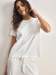 Wedaily 3pcs Women's Basic Casual Comfortable Minimalist Knit Black, White, Brown T-Shirts, Home Wear Tops, Spring/Summer - Multicolor - View 4