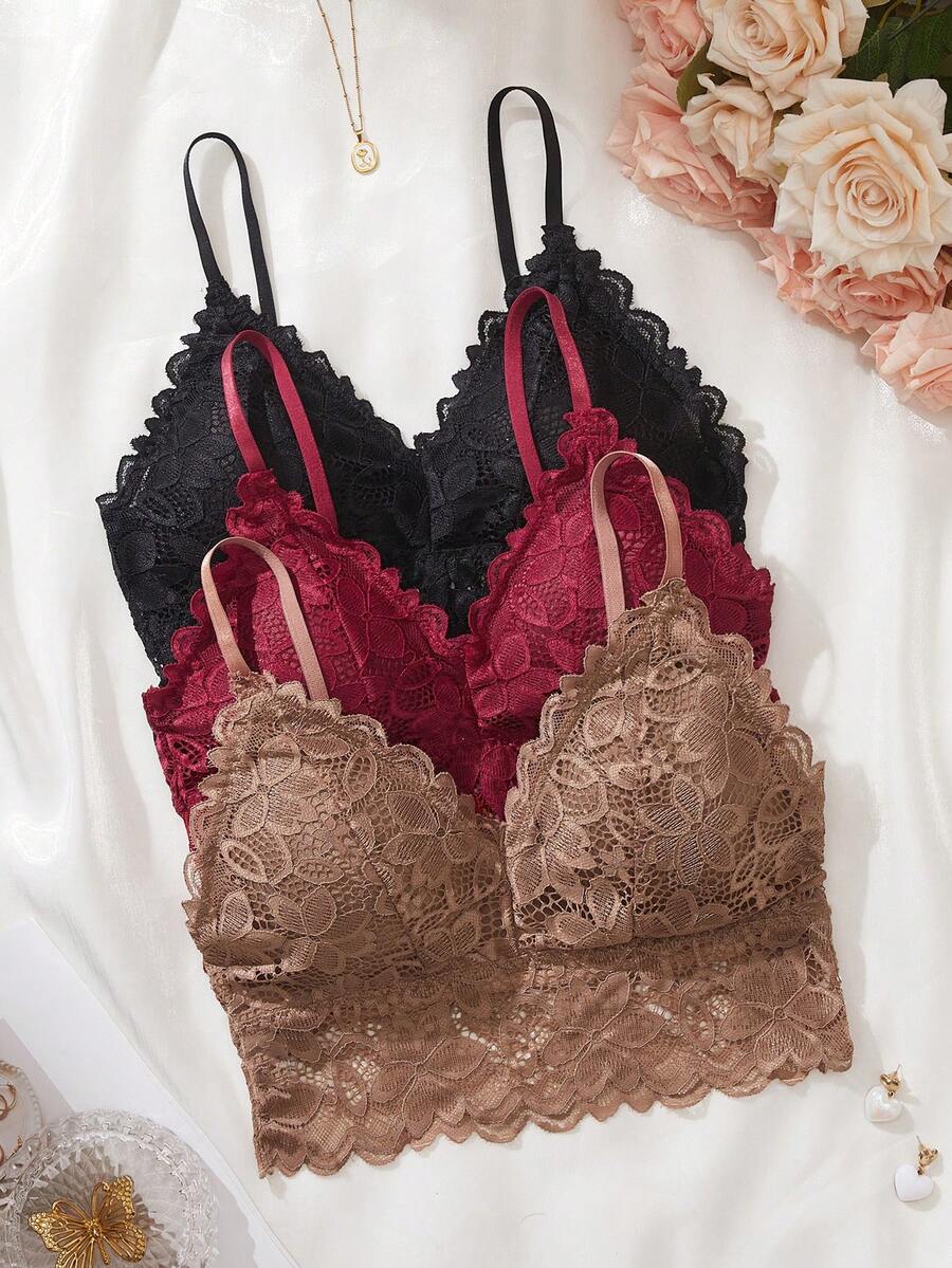 SHEIN Elegant Solid Color Lace Camisole Base Layer 3-Piece Set - Multicolor - View 1