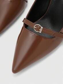 CUCCOO BIZCHIC Brown Pointed Stiletto Slingback Word With Buckle High Heel Shoes Commuting Fashion Simple Versatile Banquet Shoes Party Women's Shoes - Coffee Brown 1 - View 5