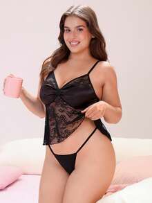 Nora Wilde Sexy Series Lace Sheer Backless Plus Size Camisole/Tank Top/T-Shirt 1pc - Black - View 3