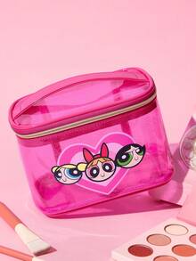 THE POWERPUFF GIRLS X SHEIN 1个卡通人物印花亮片装饰透明PVC轻便化妆包，适合收纳化妆品、文具、日用品、数码产品，通勤、上学、旅行必备，老少皆宜，学生友好，花花公子、泡泡、毛毛、友谊、蝴蝶结图案 - 彩色 - 查看 3