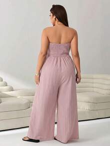 Solflare Women's Plus Size Strapless Ruched Bust Pink Long Jumpsuit Beach Summer Medieval - Baby Pink - View 2