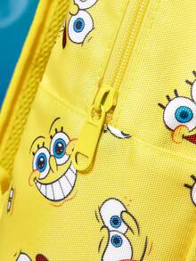 SpongeBob SquarePants | SHEIN 1 個卡通角色圖案印花聚酯纖維背包，可調節肩帶，適合學生、男士、女士，適用於學校、戶外遠足、休閒健行、旅行、通勤，海綿 - 黃色 - 查看 8