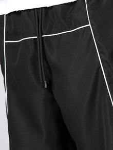 Manfinity Denimwave 男士街頭風純色休閒長褲，抽繩腰鬆身運動長褲 - 黑色 - 查看 8