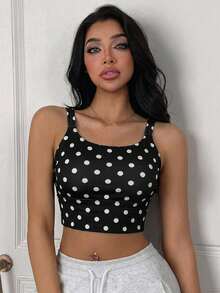 DAZY Bra Olahraga Wanita Model Tank Top Minimalis Warna Solid dengan Motif Polka Dot di Seluruh Permukaan dan Tali Ganda, Dilengkapi Bantalan, dan Desain Ringan - Hitam - View 5