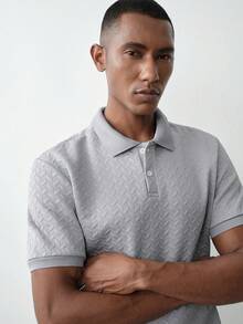 MENRIVO 男士纯色短袖休闲/办公 Polo 衫 - 淺灰色 - 查看 3