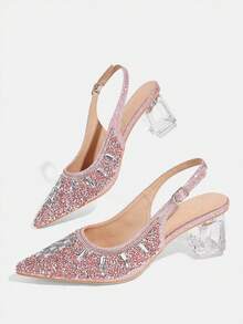 CUCCOO TILAWA Sepatu Hak Tinggi Wanita Berwarna Merah Muda dengan Hiasan Kristal dan Rhinestone Kaca, Cocok untuk Acara Keluar Rumah, Perjamuan, Pesta, dan Aktivitas Lainnya - Hampir tidak berwarna merah muda - View 7