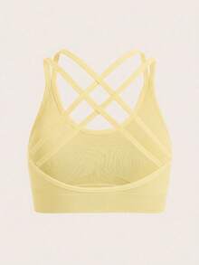 Slayform Solid Color Seamless High Elasticity Sports Bra - Light Yellow - View 6