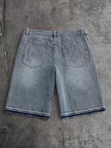 AXEPEAK Celana Pendek Denim Pria dengan Cetakan Huruf, Saku, Kancing, Kasual, Serbaguna, untuk Perjalanan Sehari-hari - Biru - View 8