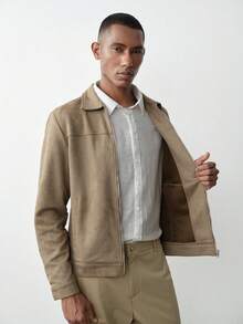 MENRIVO Men's Solid Color Raglan Sleeve Zip-Up Casual Minimalist Design Jacket Men Zip Up Jacket Men Jackets Casual Cropped Men Jacket Men Summer Jacket - Coffee Brown - View 5