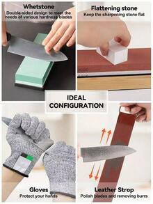 1/3/8 PCS Multifunctional Knife Sharpener Set Double Sided Whetstone 400/1000/3000/8000 Grit With Angle Guide Non Slip Base Leather Scraper Durable Blade Polishing Tool For Kitchen Cutter Daily Sharpening Use. - multicolor - View 5