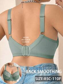 SHEIN Esselle Plus Size Lace Patchwork Underwire Bra, 1pc - Army Green - View 3