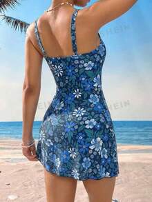 Swim Lushoire 优雅修身U领芙蓉花连体泳衣 - 彩色 - 查看 2