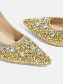 CUCCOO TILAWA Women's Crystal And Glass Rhinestone Pointed Yellow High-Heeled Shoes, Suitable For Going Out, Banquets, Parties And Other Activities - Mustard Yellow - View 5
