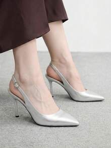 CUCCOO BIZCHIC Women's Pointed Toe Buckle Design Fashion High Heel Sandals For Daily Wear Summer Shoes - Silver - View 8