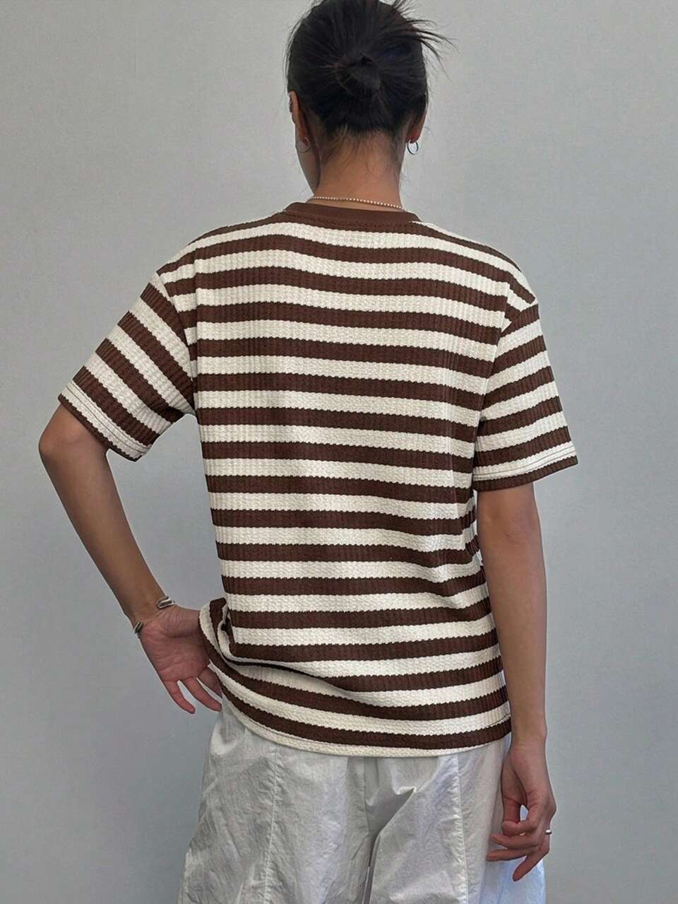 Casual 70s Sports Summer Top Colorblock Striped Loose Short Sleeve Round Neck Women's T-Shirt Everyday Holiday Blue And White Stripe