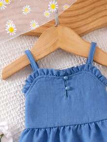 Genkimix Kids Young Girl Solid Color Ruffle Hem Camisole And Shorts Cute Set - Blue - View 6