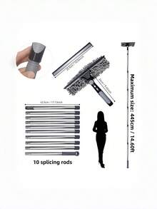 2-In-1 High-Rise Window Cleaning Kit With 10 Extension Poles, Reusable Washable Microfiber Pads, Manual Glass Wiper & Scraper, Great Mother's Day Gift - multicolor - View 3